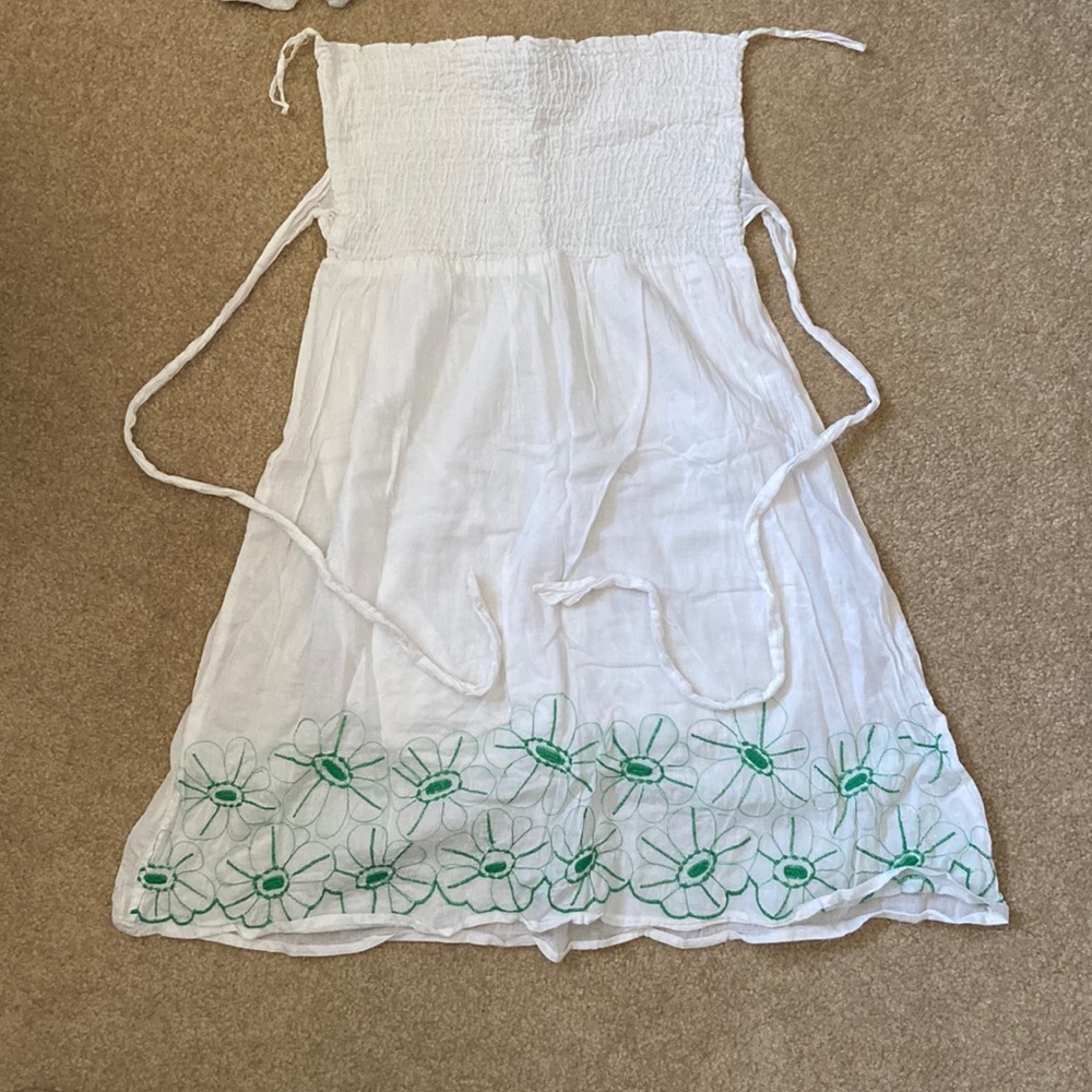 Strapless White Floral Beach Coverup